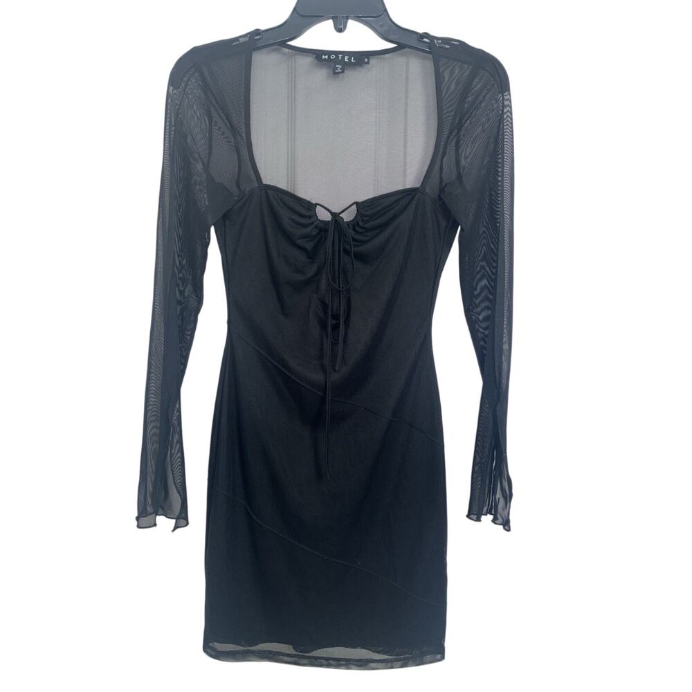Motel Black Mesh Long Sleeve Mini Dress Whimsigoth Witchy Goth Small Vampy